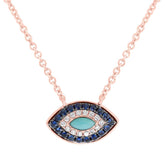 0.05ct Diamond & 0.20ct Blue Sapphire & Composite Turquoise 14k Rose Gold Necklace